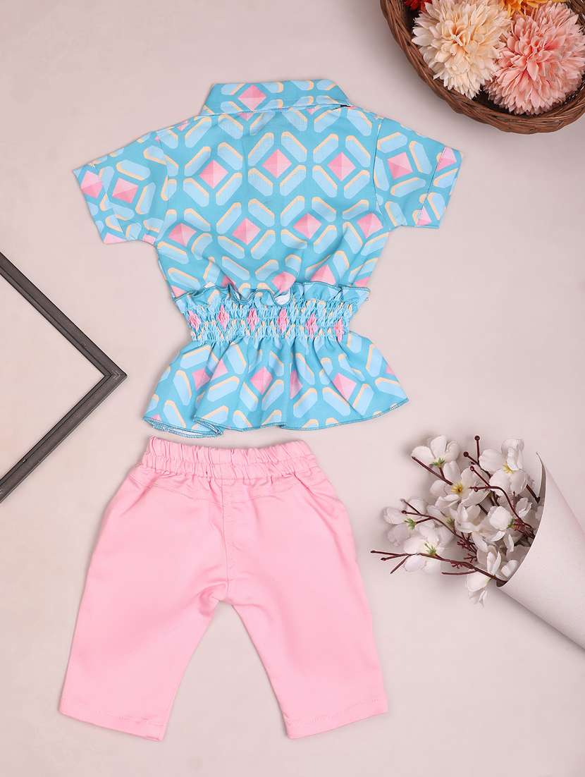 girls blue printed capri set - 20951221 -  Standard Image - 1