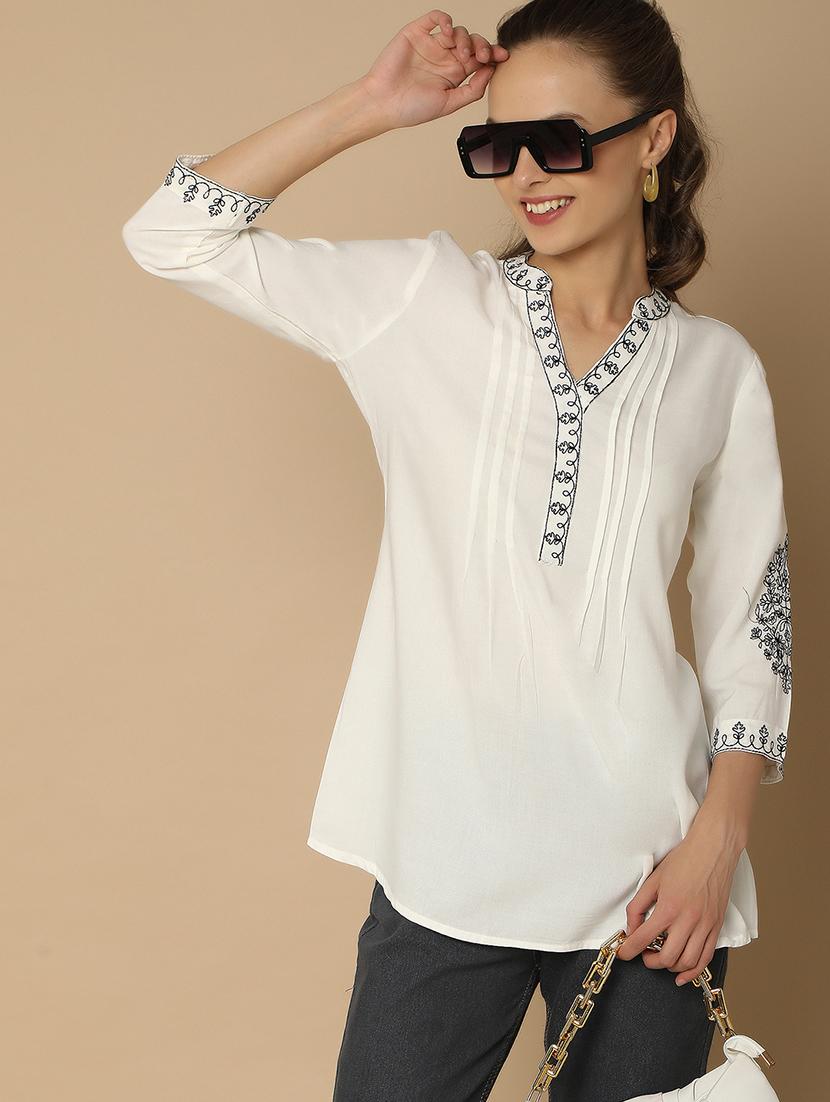 women embroidered mandarin neck tunic - 20951248 - Standard Image - 1