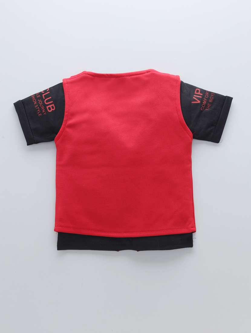 red printed detailed t-shirt jacket & shorts set - 20951622 - Standard Image - 1