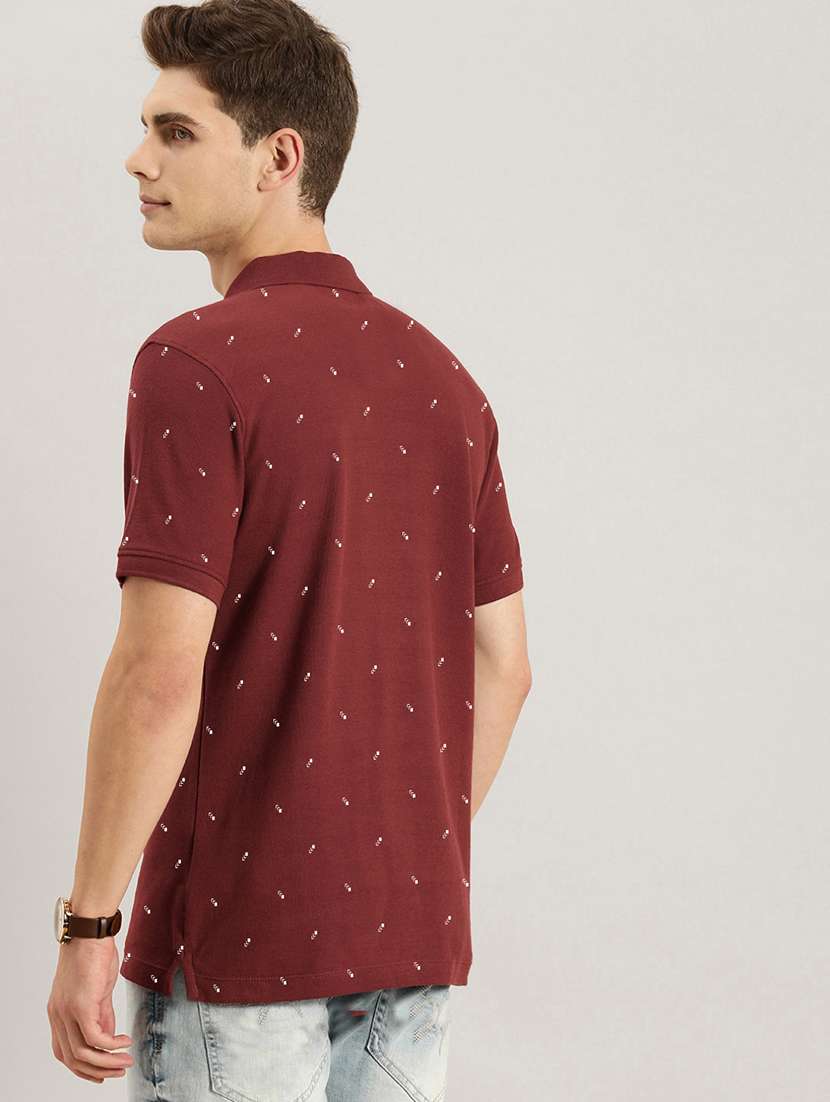 maroon cotton blend all over print tshirt - 20952029 -  Standard Image - 1