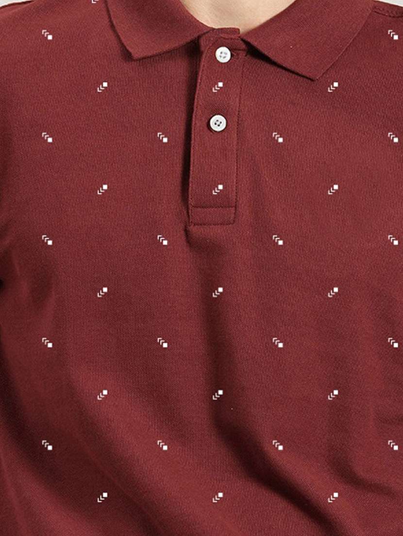 maroon cotton blend all over print tshirt - 20952029 -  Standard Image - 4