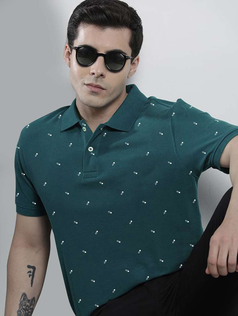 teal cotton blend all over print tshirt - 20952036 -  Standard Image - 1