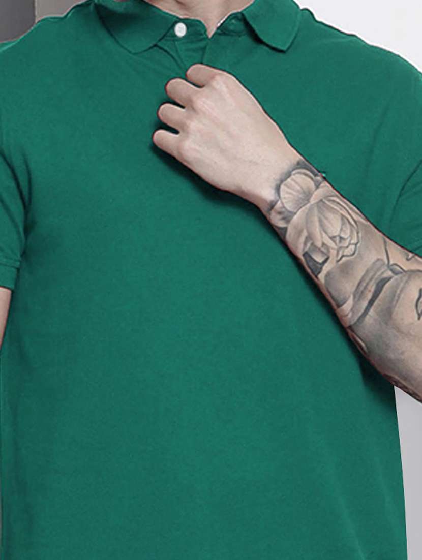 green cotton blend plain tshirt - 20952047 -  Standard Image - 4