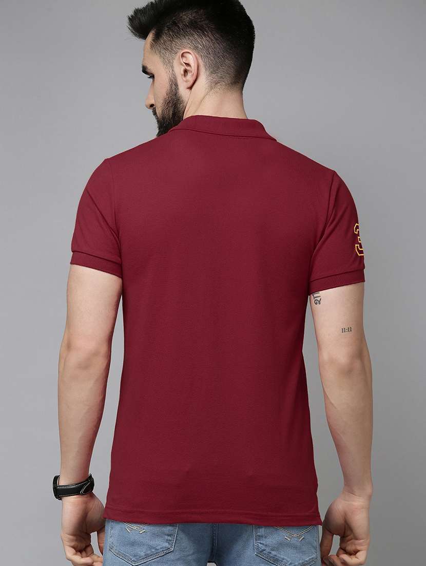 maroon cotton blend plain tshirt - 20952059 -  Standard Image - 1