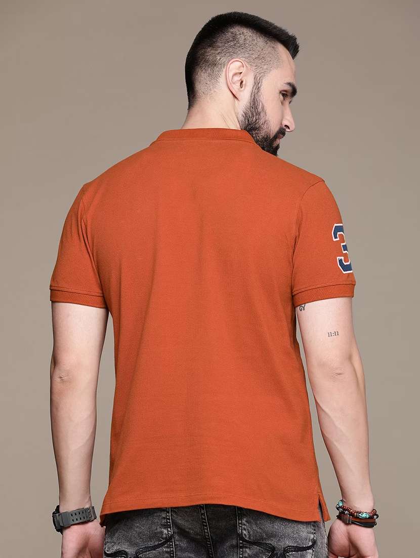 rust cotton blend plain tshirt - 20952065 -  Standard Image - 1