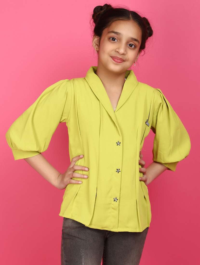 girls green solid top