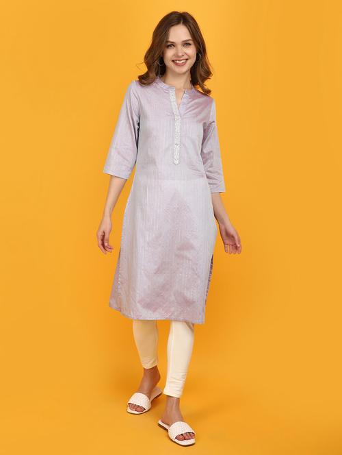 lavender cotton straight kurta - 20957400 -  Standard Image - 0