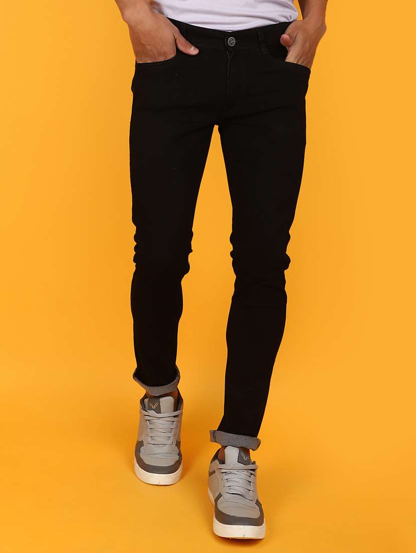 men mid rise plain denim jeans