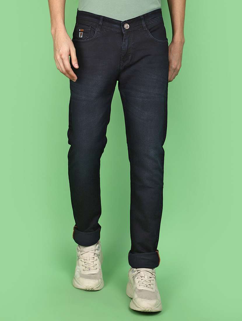 men mid rise plain jeans