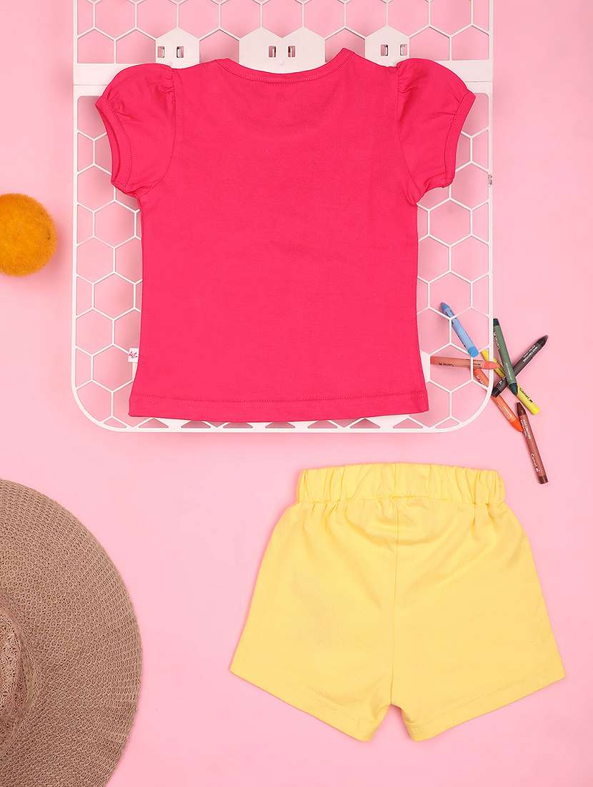 fuchsia pink printed detailed top & shorts set - 20957553 -  Standard Image - 1