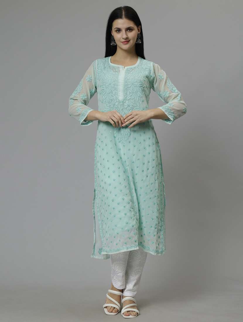 women three quarter sleeve straight kurta