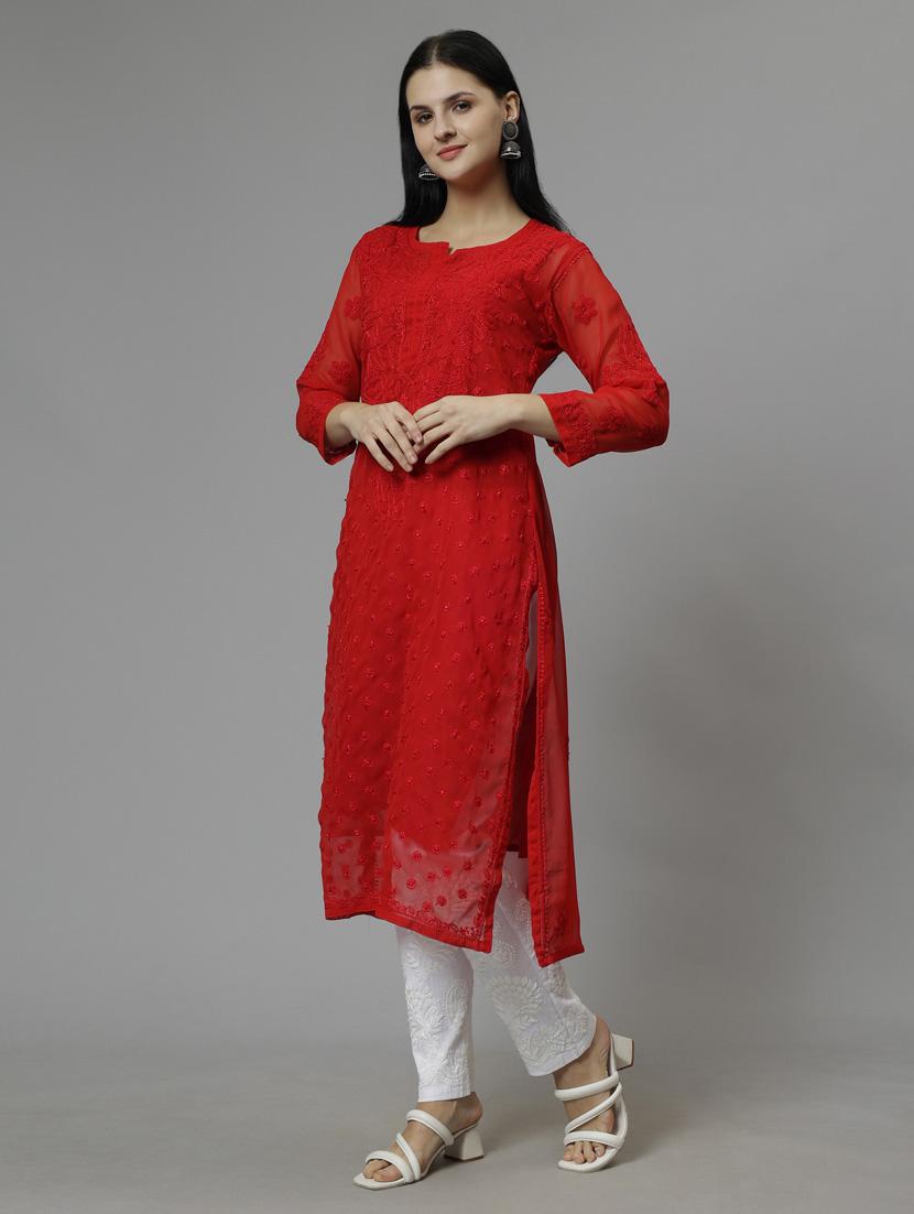 women three quarter sleeve straight kurta - 20957566 -  Standard Image - 1