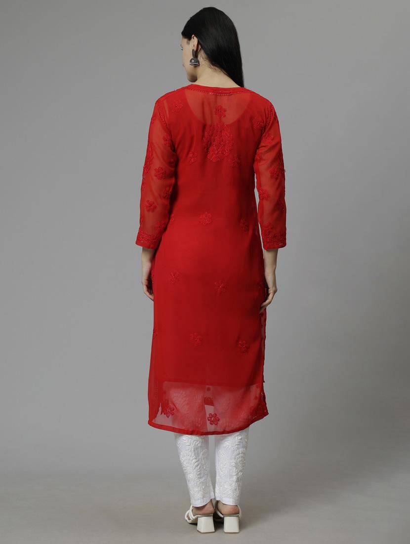 women three quarter sleeve straight kurta - 20957566 - Standard Image - 4