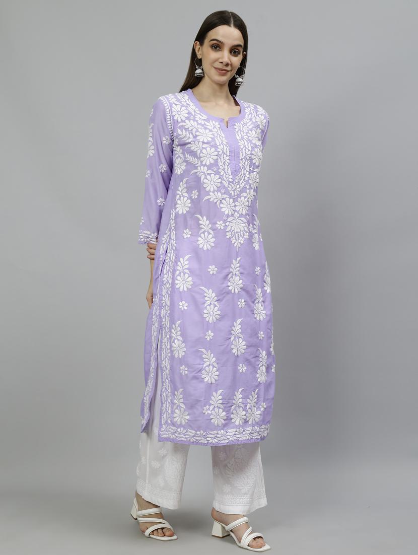 women three quarter sleeve straight kurta - 20957573 - Standard Image - 1