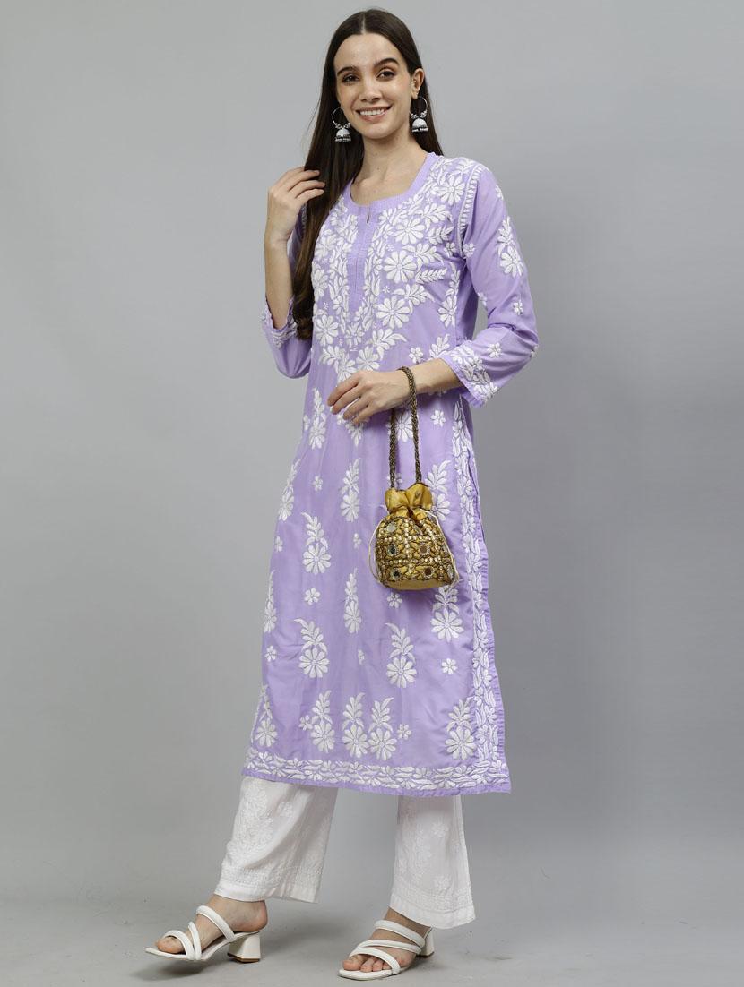 women three quarter sleeve straight kurta - 20957573 - Standard Image - 4