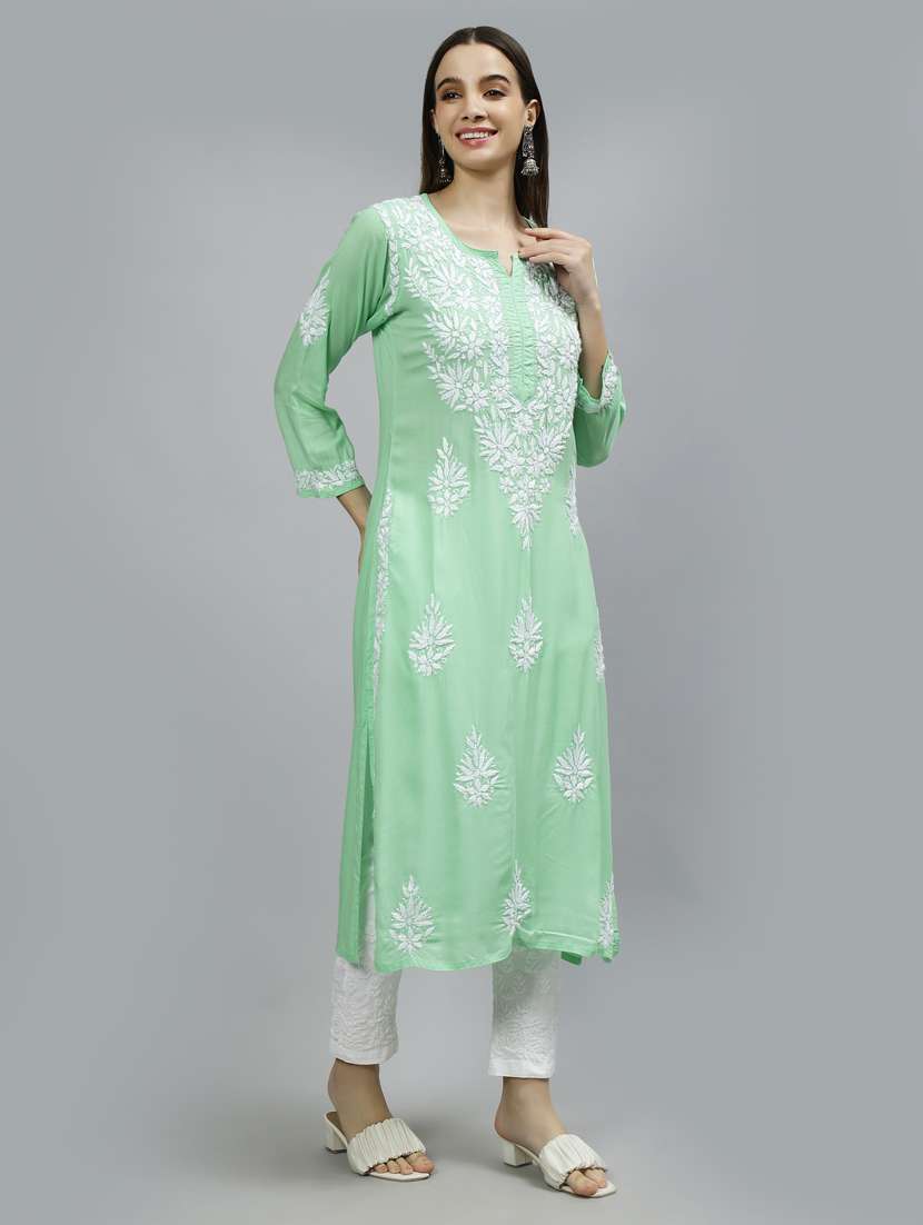 women three quarter sleeve straight kurta - 20957589 -  Standard Image - 1