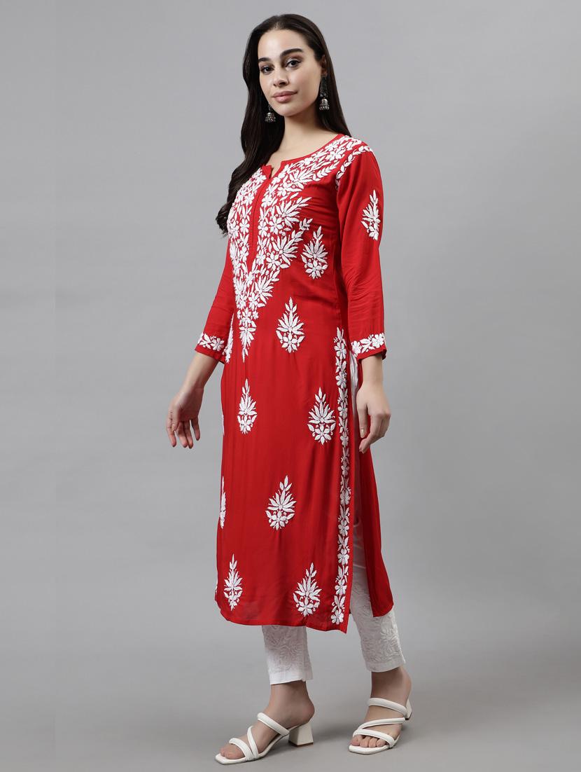 women three quarter sleeve straight kurta - 20957590 - Standard Image - 1