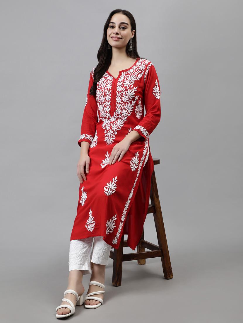 women three quarter sleeve straight kurta - 20957590 - Standard Image - 4