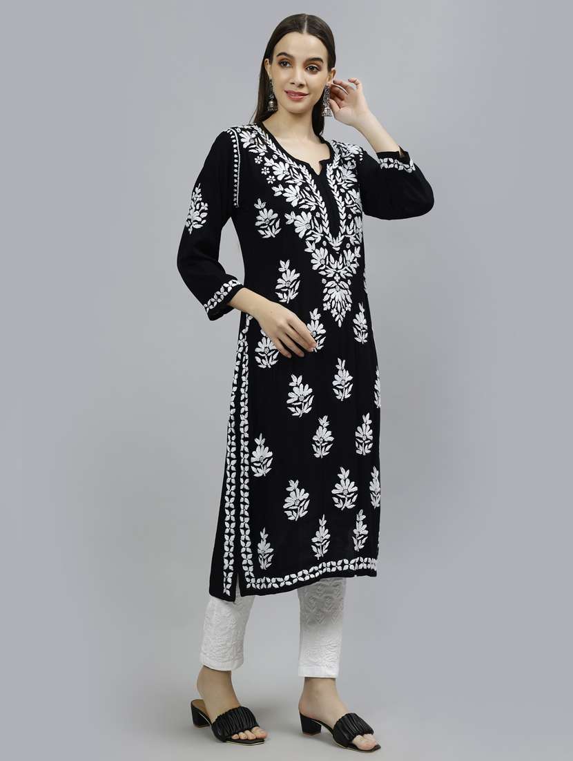 women three quarter sleeve straight kurta - 20957595 - Standard Image - 1