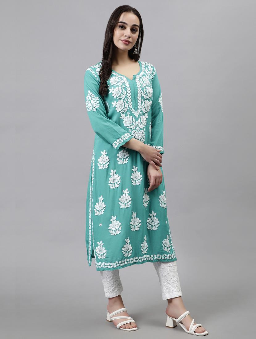 women three quarter sleeve straight kurta - 20957596 - Standard Image - 1