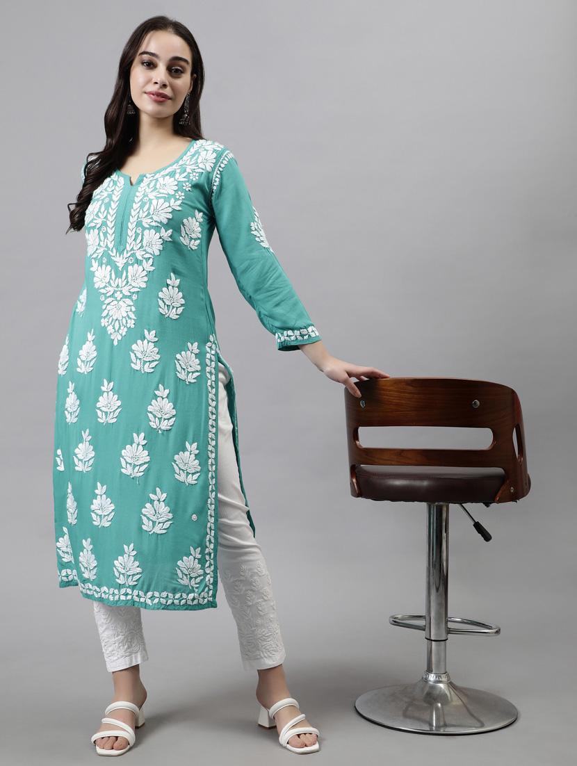 women three quarter sleeve straight kurta - 20957596 - Standard Image - 4