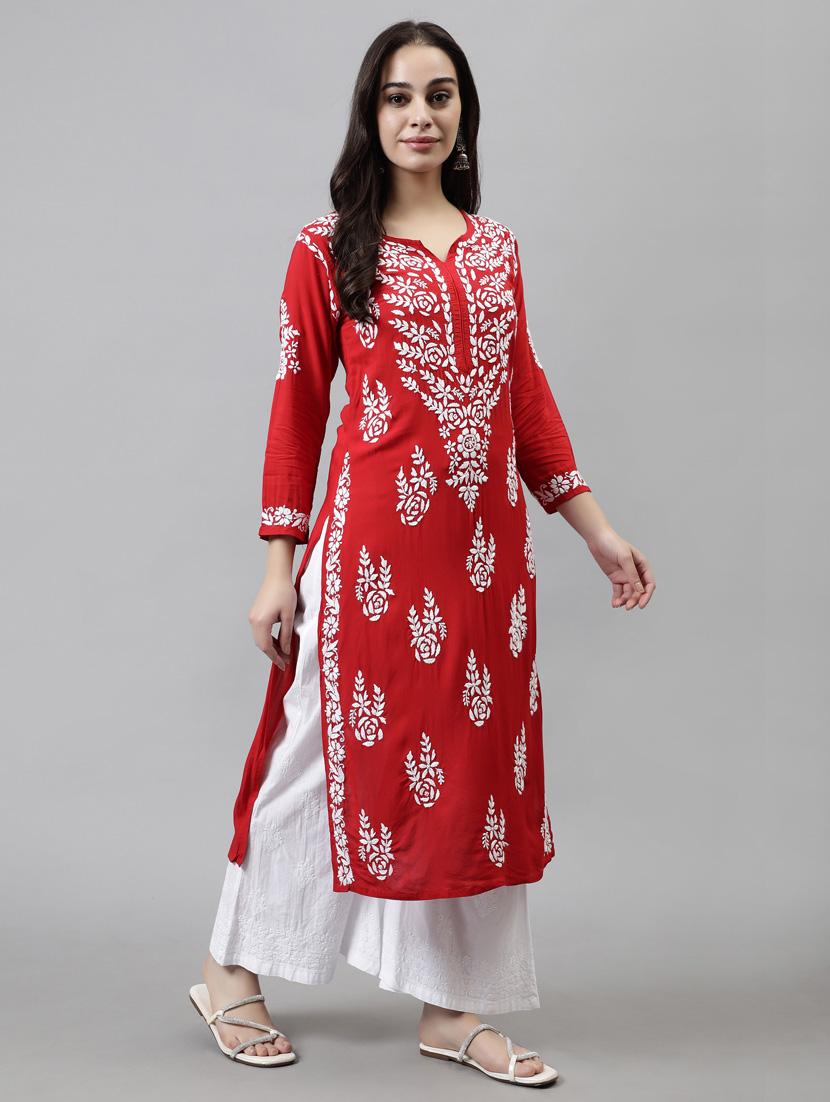 women three quarter sleeve straight kurta - 20957597 - Standard Image - 1