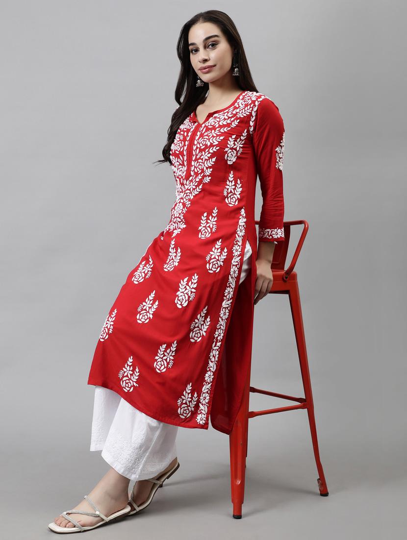 women three quarter sleeve straight kurta - 20957597 - Standard Image - 4