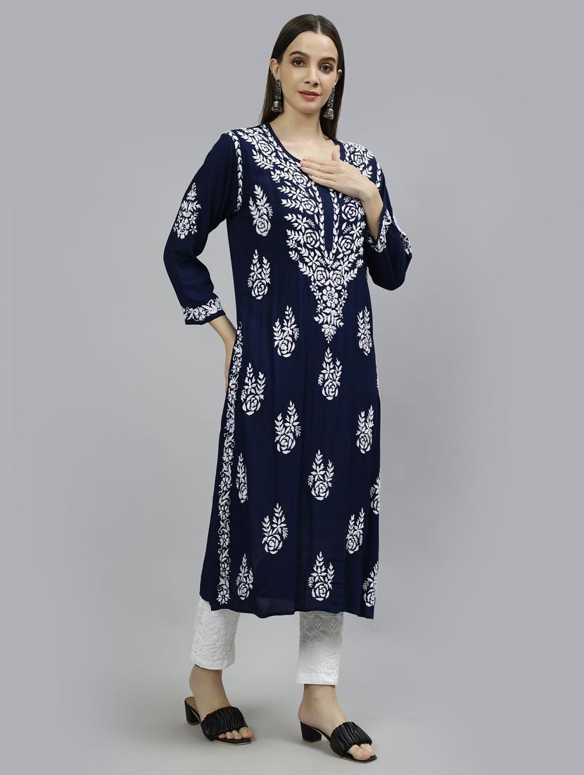 women three quarter sleeve straight kurta - 20957599 - Standard Image - 1