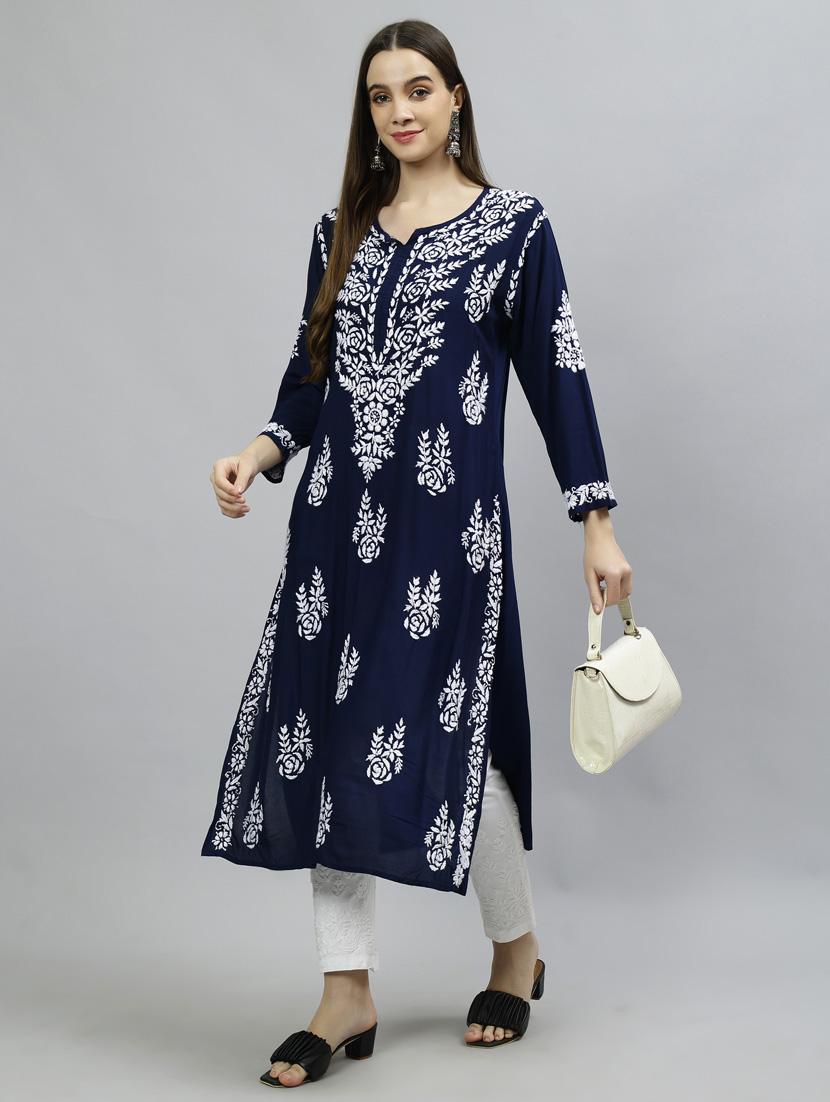 women three quarter sleeve straight kurta - 20957599 - Standard Image - 4