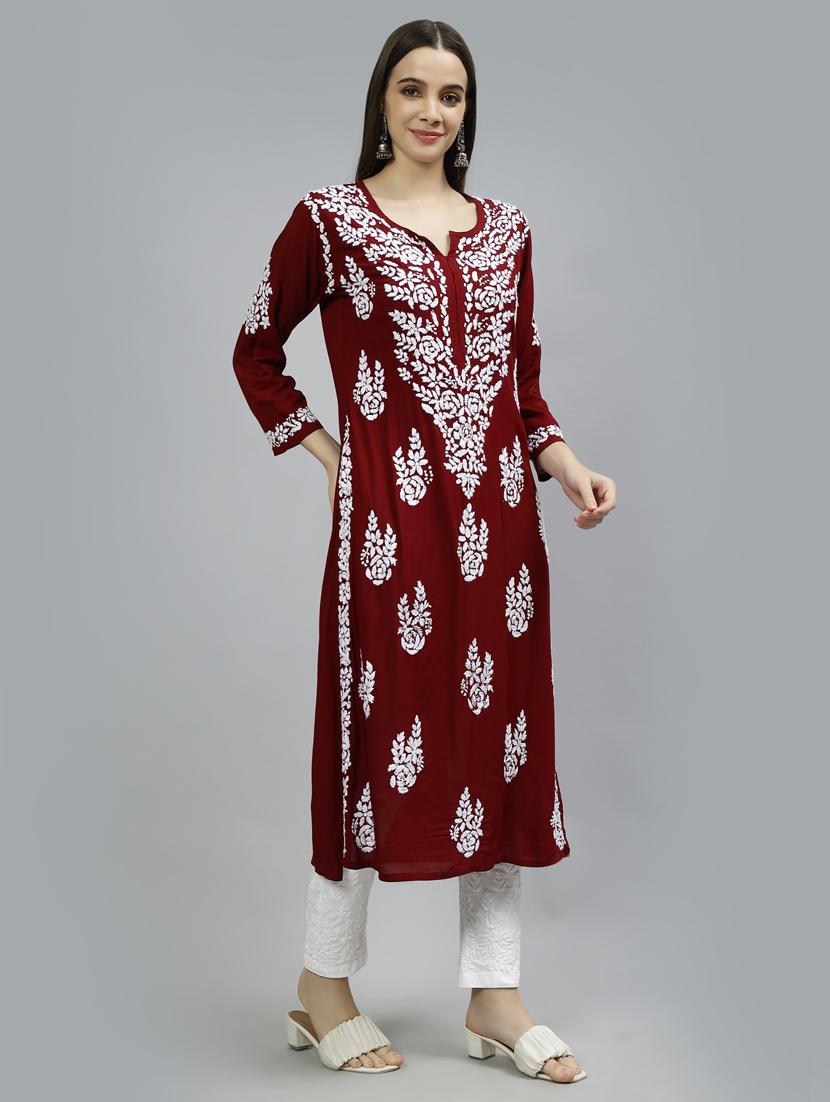 women three quarter sleeve straight kurta - 20957600 - Standard Image - 1