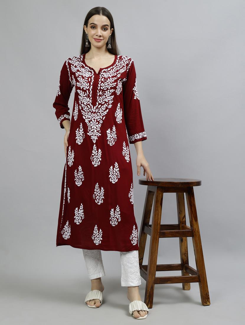 women three quarter sleeve straight kurta - 20957600 - Standard Image - 4