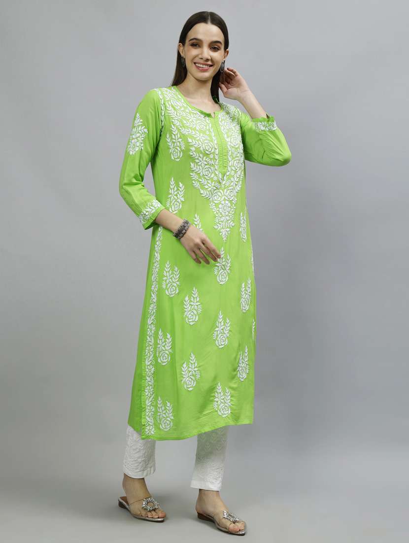 women three quarter sleeve straight kurta - 20957602 -  Standard Image - 1