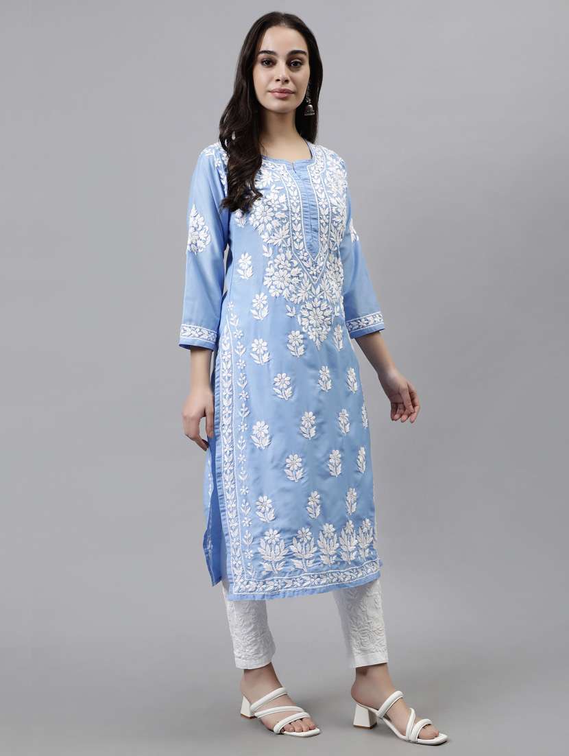 women three quarter sleeve straight kurta - 20957606 - Standard Image - 1