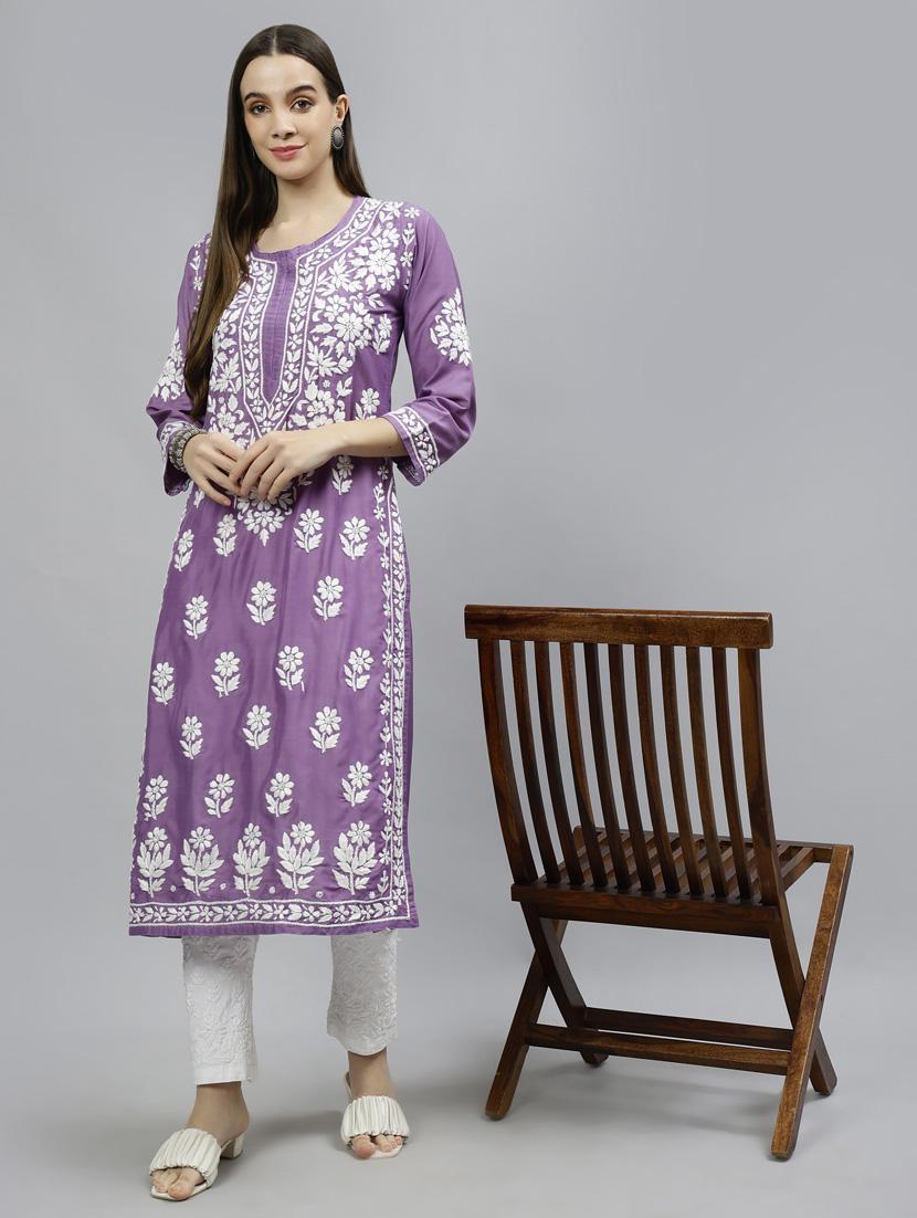 women three quarter sleeve straight kurta - 20957607 - Standard Image - 4