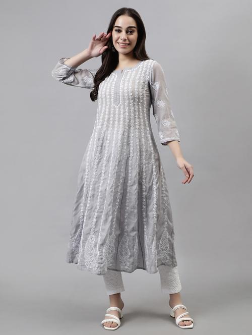 women three quarter sleeve anarkali kurta - 20957615 - Standard Image - 0