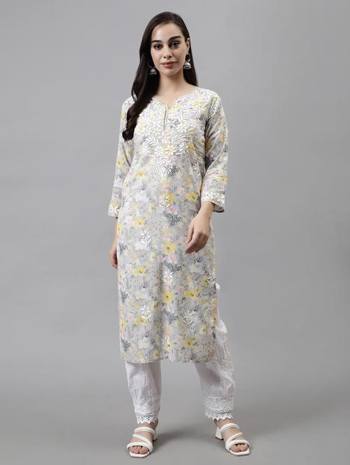 notch neck floral printed straight kurta - 20957620 -  Standard Image - 0