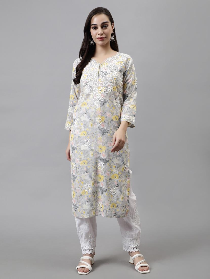 notch neck floral printed straight kurta - 20957620 -  Zoom Image - 0