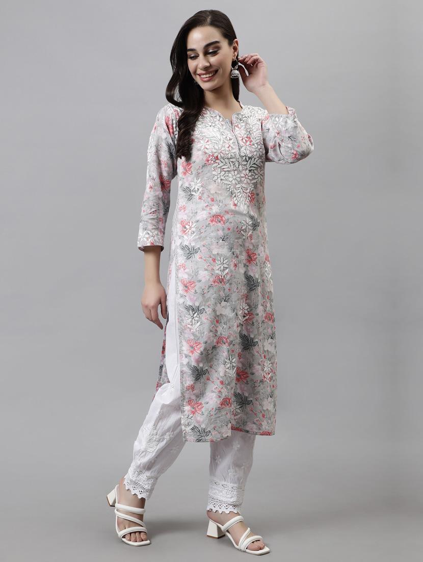 women three quarter sleeve straight kurta - 20957621 -  Standard Image - 1
