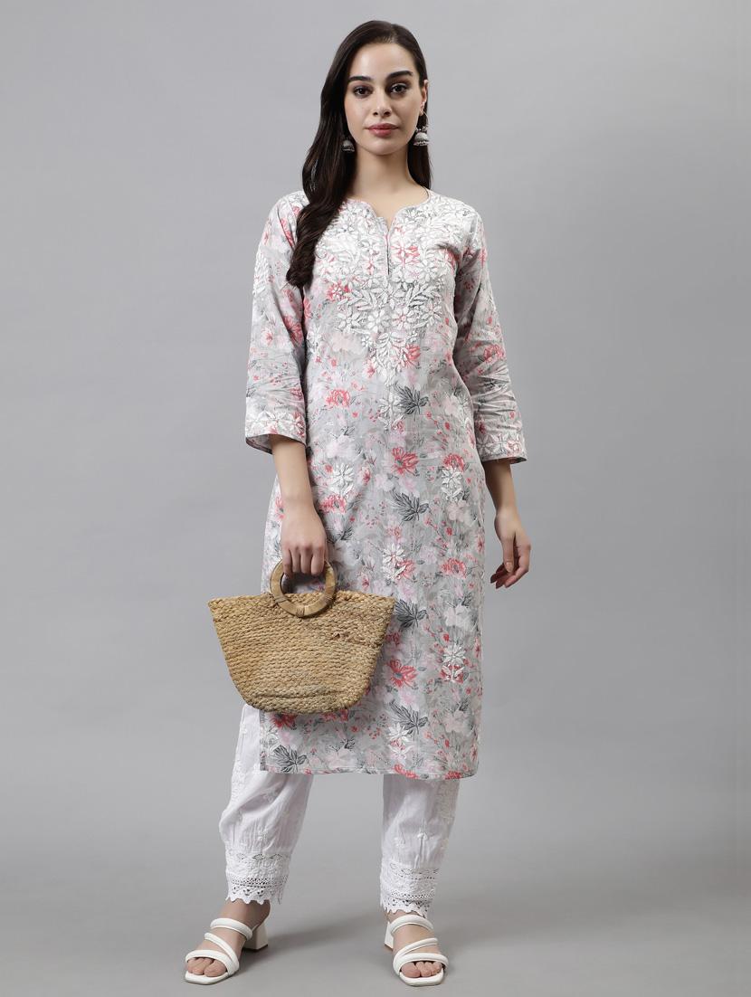 women three quarter sleeve straight kurta - 20957621 - Standard Image - 4