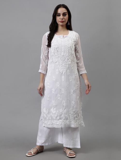 women three quarter sleeve straight kurta - 20957625 -  Standard Image - 0