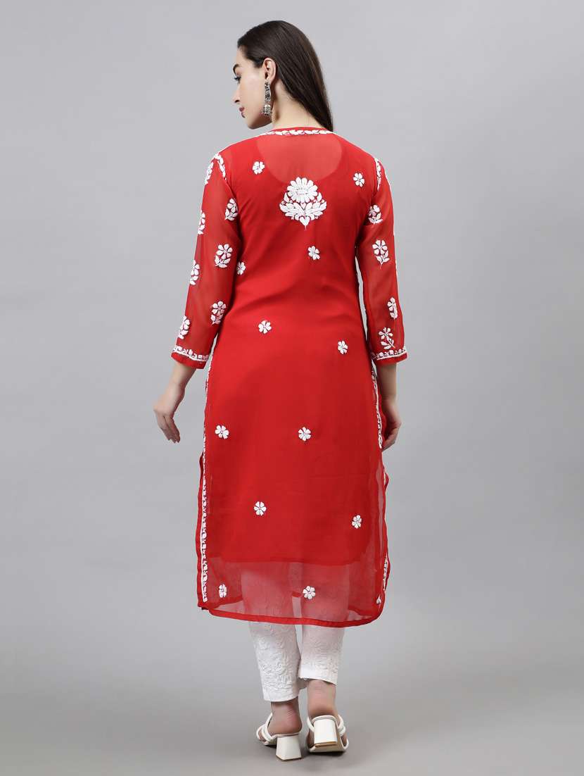 round neck chikankari work straight kurta - 20957627 - Standard Image - 4