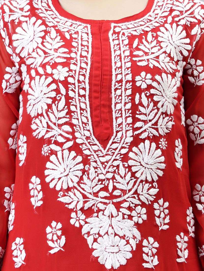 round neck chikankari work straight kurta - 20957627 - Standard Image - 6
