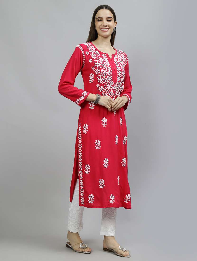 women three quarter sleeve straight kurta - 20957629 -  Standard Image - 1