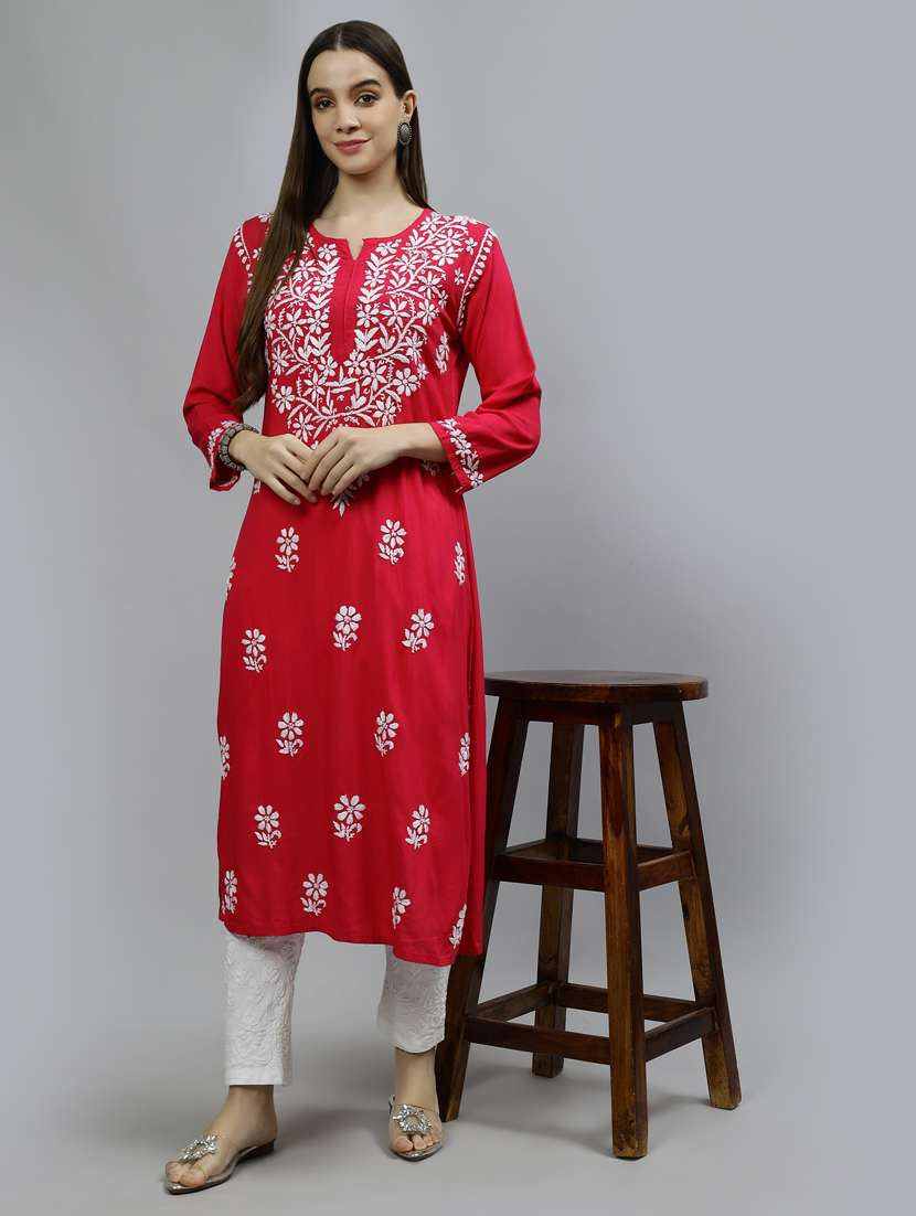 women three quarter sleeve straight kurta - 20957629 -  Standard Image - 4