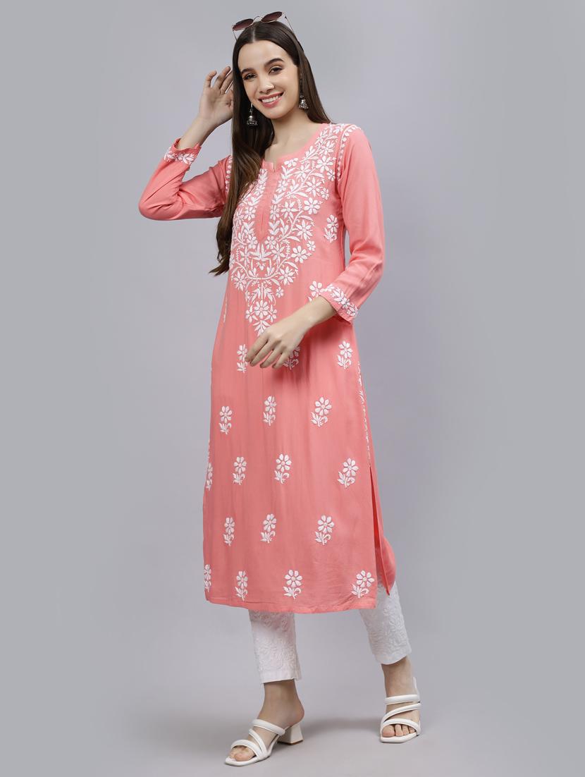 women three quarter sleeve straight kurta - 20957630 - Standard Image - 1