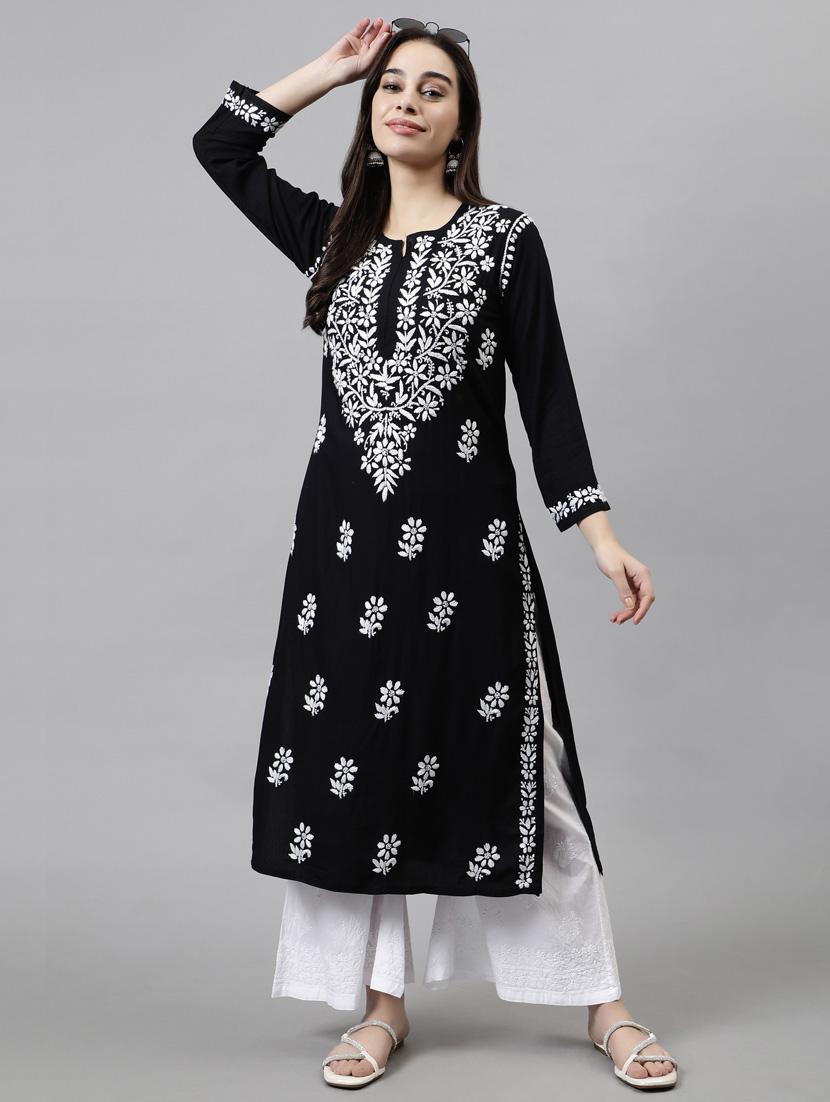 women three quarter sleeve straight kurta - 20957633 - Standard Image - 4