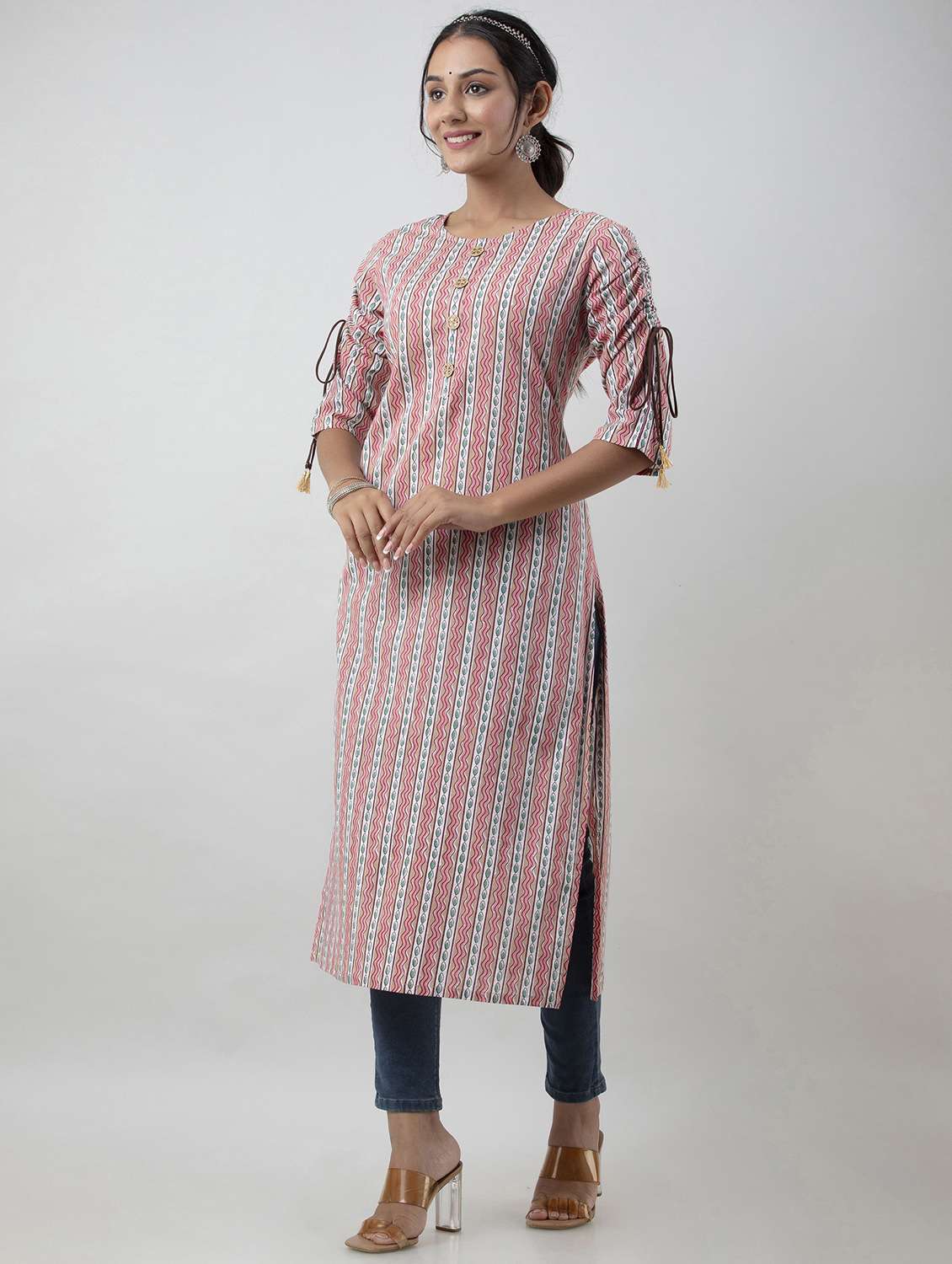 women three quarter sleeve straight kurta - 20957636 -  Standard Image - 1
