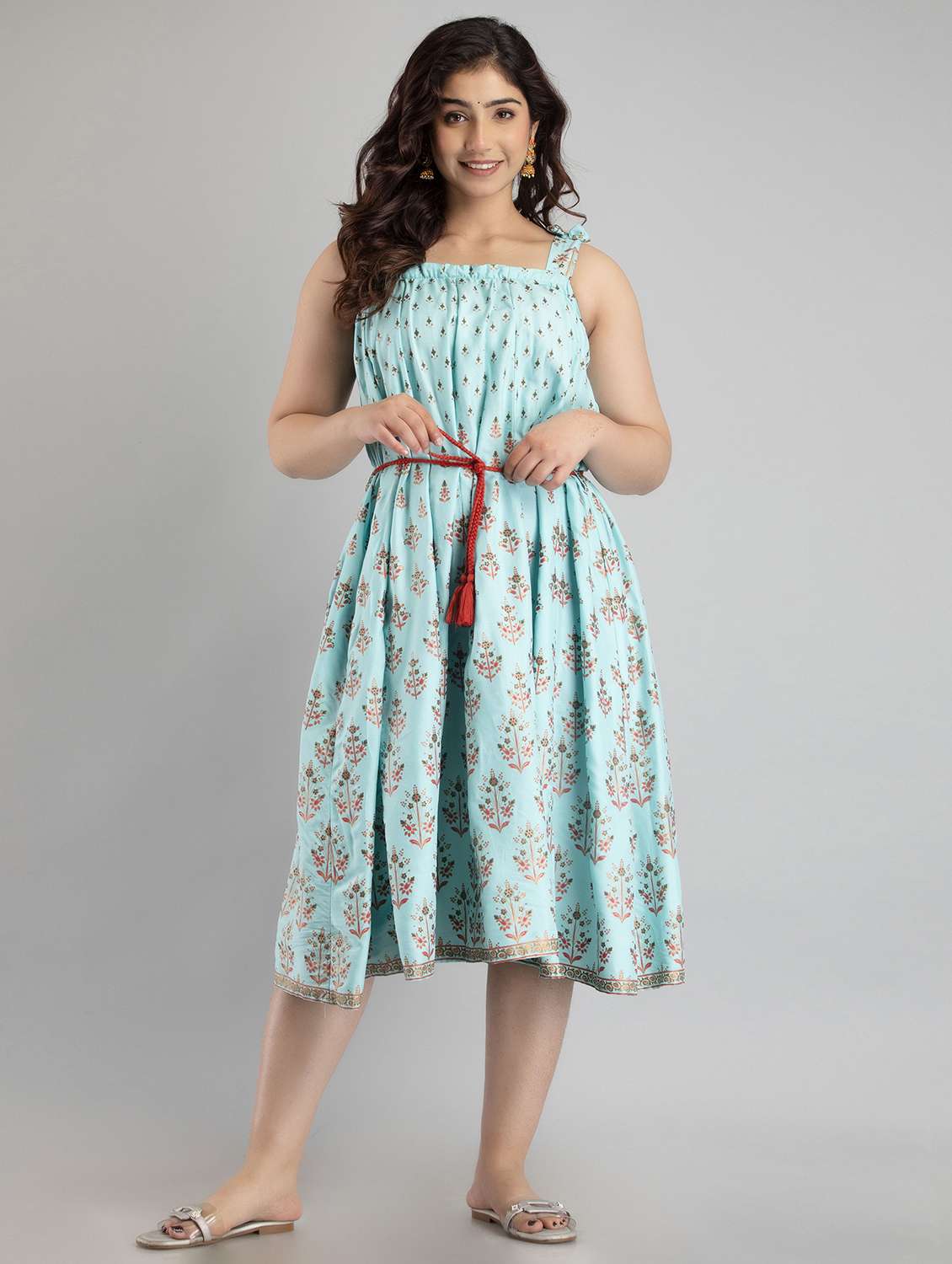 women light blue flared ethnic dress