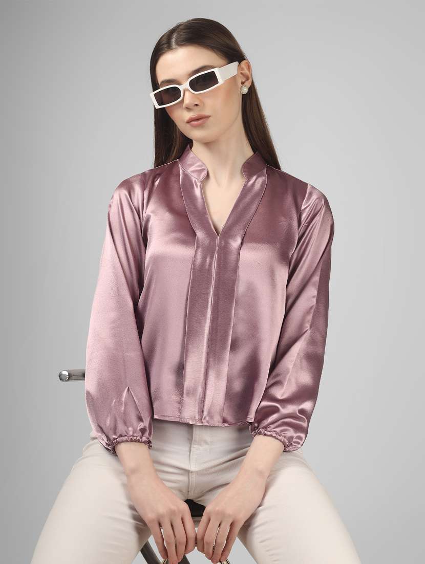 women pink solids long sleeves top