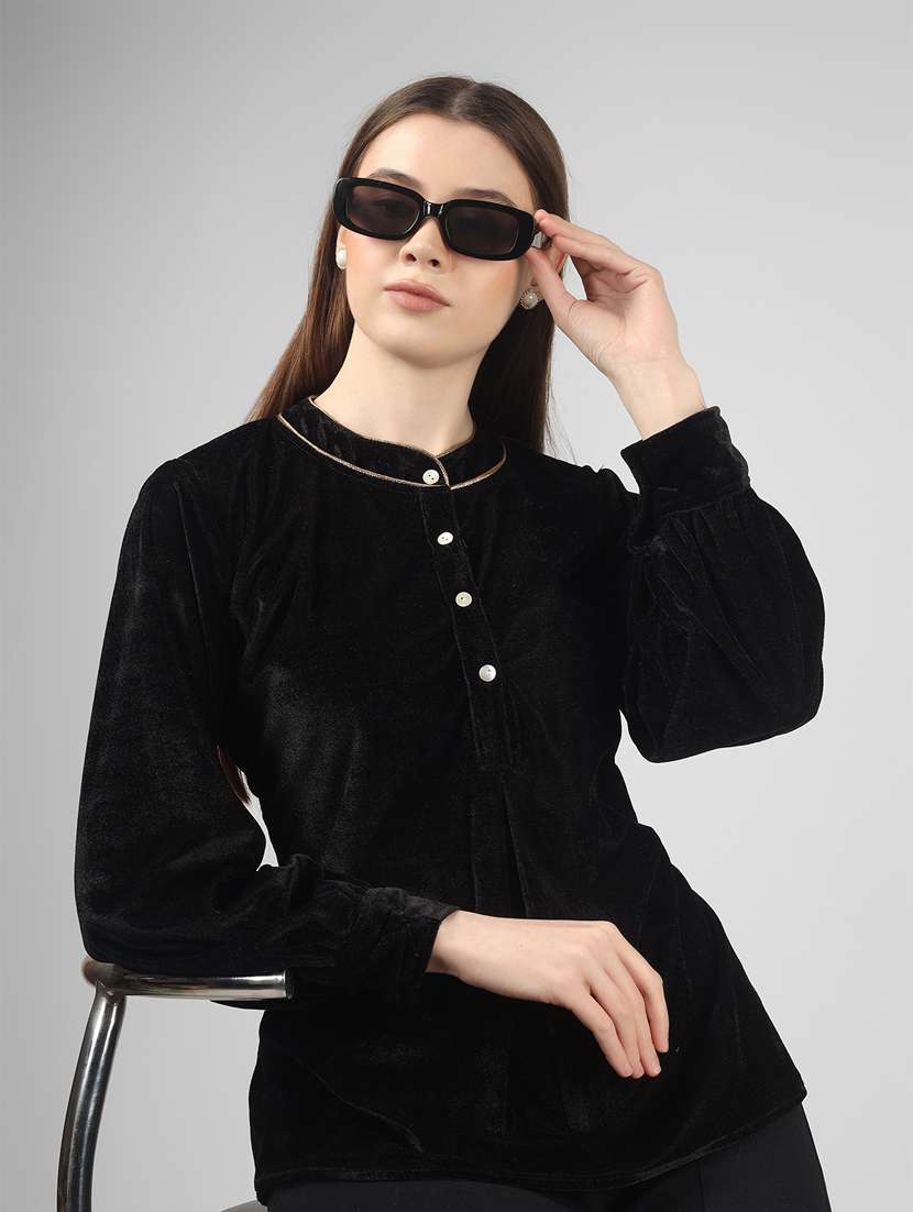 women black solids long sleeves a-line top